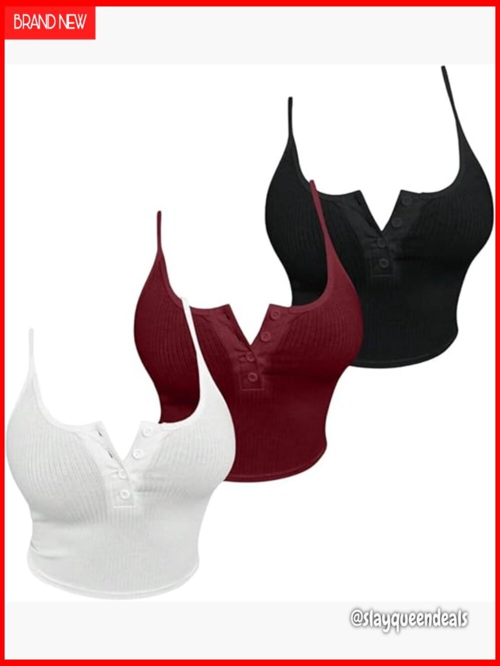 3 Piece Ribbed Crop Camisole Set Button Front Spaghetti Strap Tops